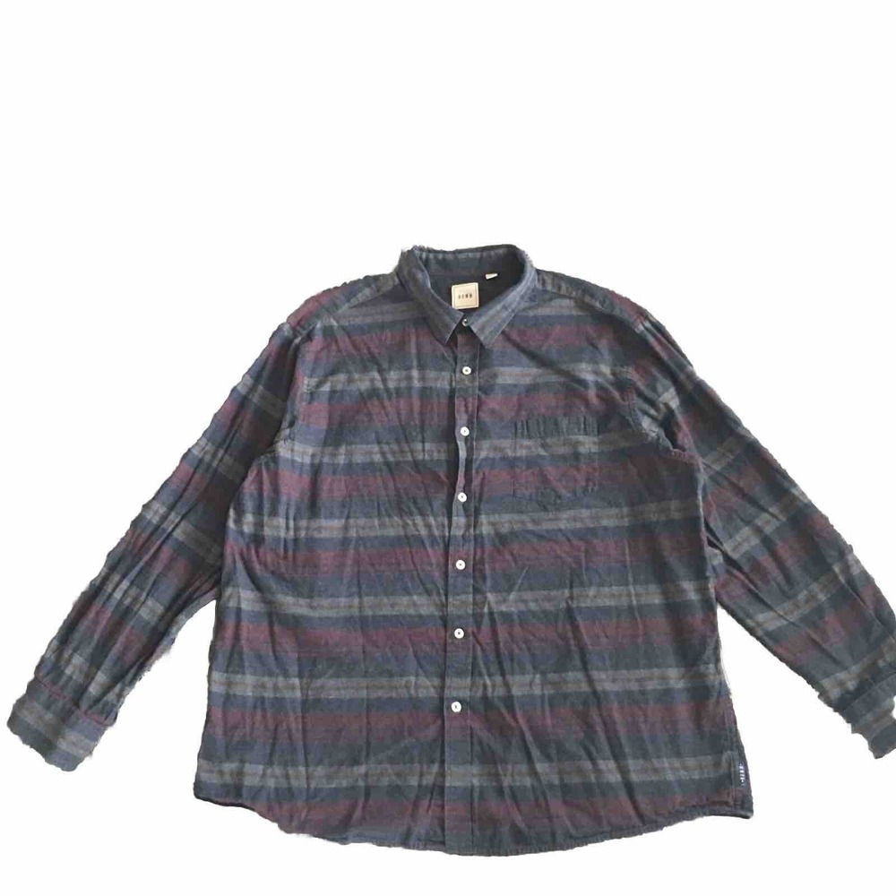 ROWM Flannel Shirt Mens 2XL Maroon Blue Stripe Flannel Long Sleeve Button Up - Picture 2 of 11